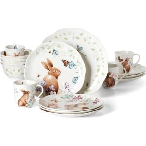 Lenox 893456 Butterfly Meadow Bunny Salt & Pepper, Easter Serveware(16-Piece Dinnerware Set)