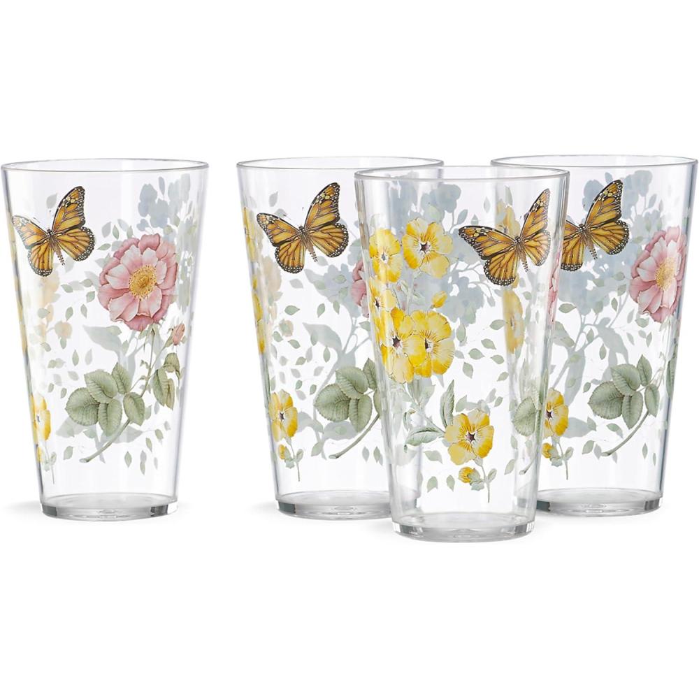 imageLenox 866239 Butterfly Meadow Acrylic 4Piece Highball Set 20 oz Acrylic NOT GLASS4 Count Pack of 1