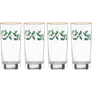 Lenox 849605 Holiday 4-Piece Highball Glass Set, Christmas Dinnerware, Hosting