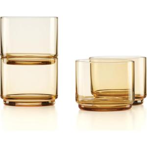 Lenox Tuscany Classics 4Pc Short Glasses, 1.10, Orange(Short Glasses  Set of 4  Amber)