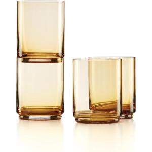 Lenox Tuscany Classics 4Pc Short Glasses, 1.10, Orange(Tall Glasses  Set of 4  Amber)