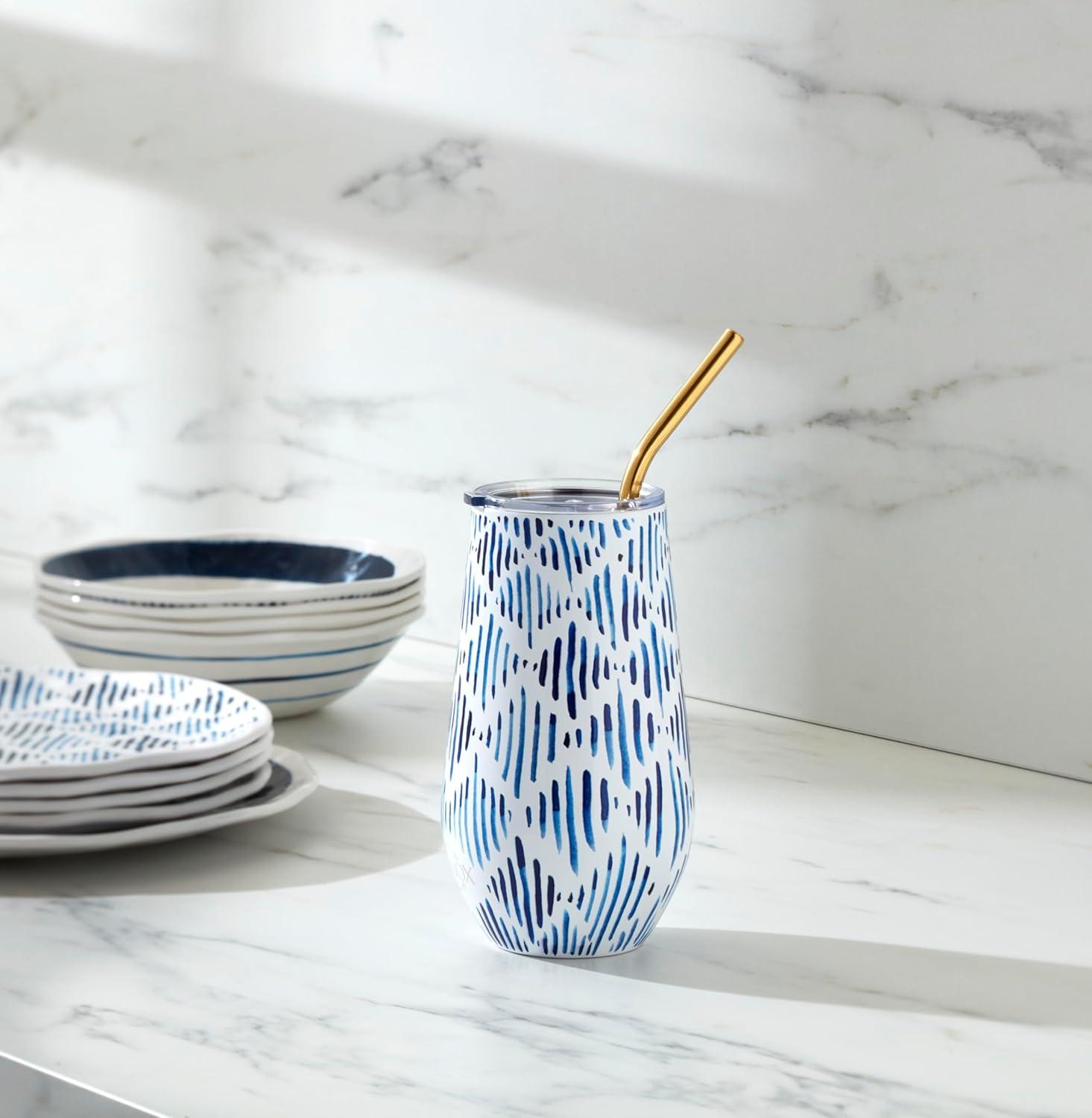 imageLenox 895898 Blue Bay Ikat Pattern Stainless Steel Cocktail TumblerIkat
