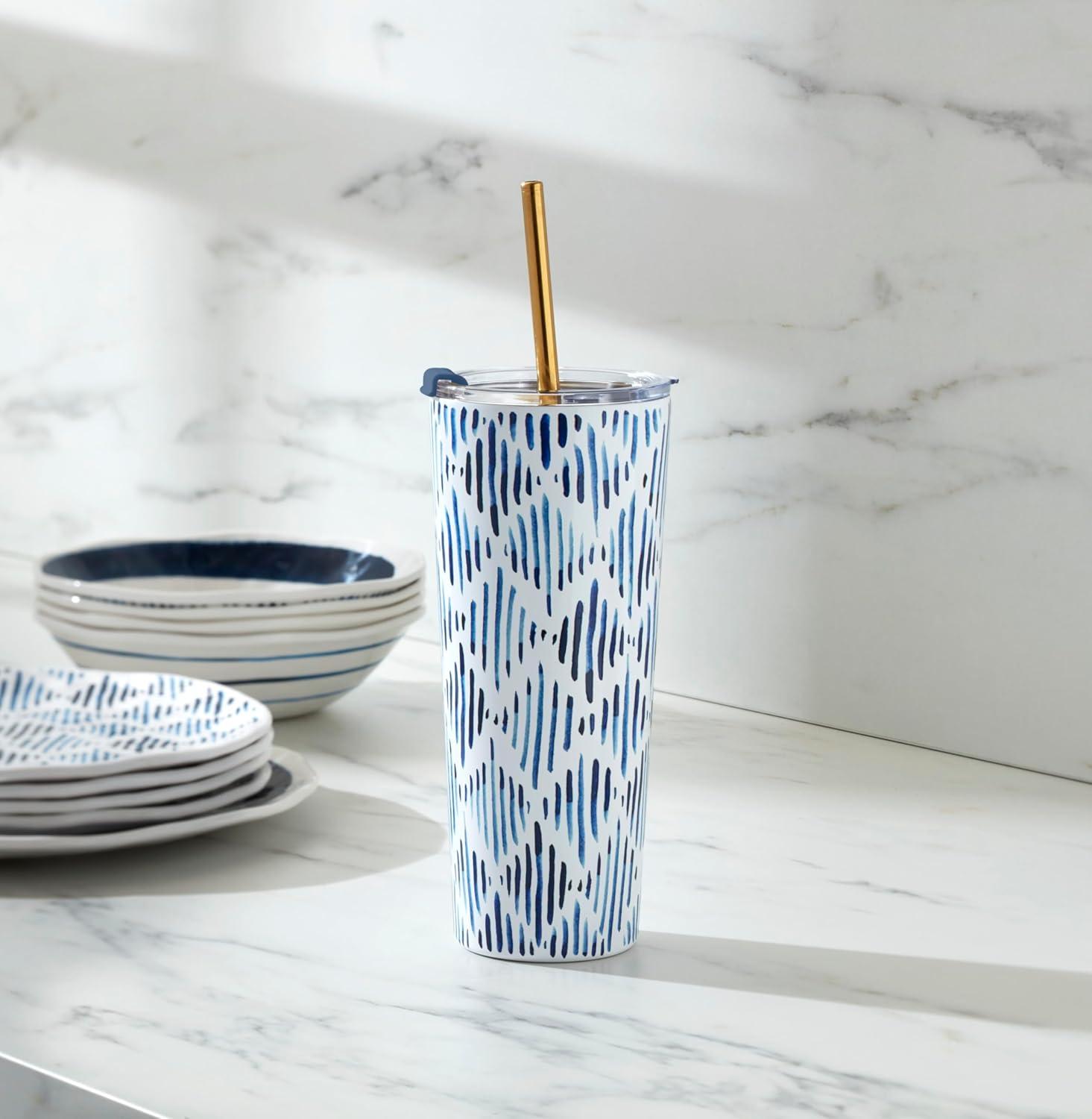 imageLenox 895898 Blue Bay Ikat Pattern Stainless Steel Cocktail TumblerIkat