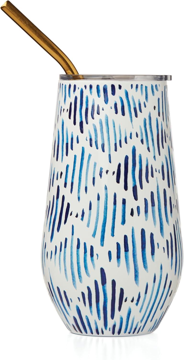 imageLenox 895898 Blue Bay Ikat Pattern Stainless Steel Cocktail TumblerIkat