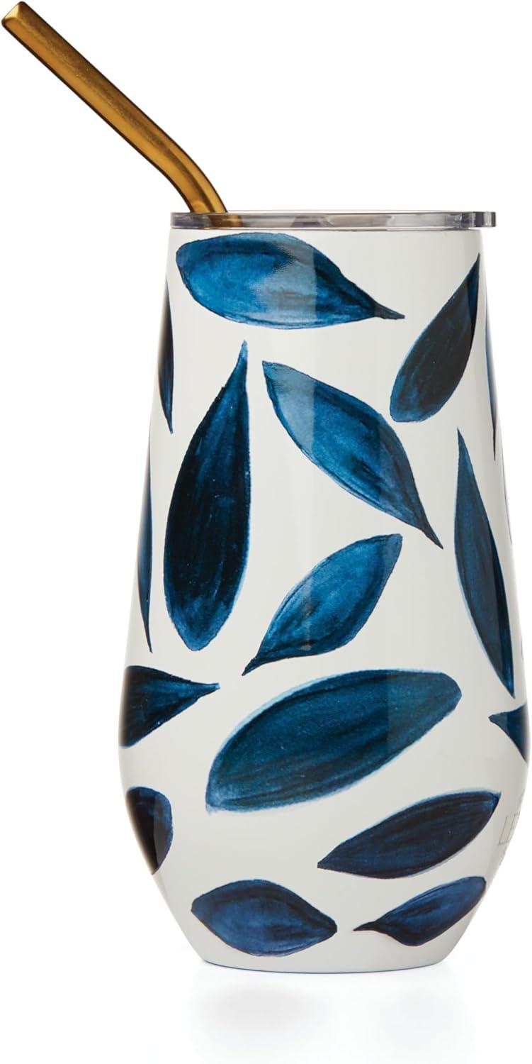 imageLenox 895898 Blue Bay Ikat Pattern Stainless Steel Cocktail TumblerLeaf