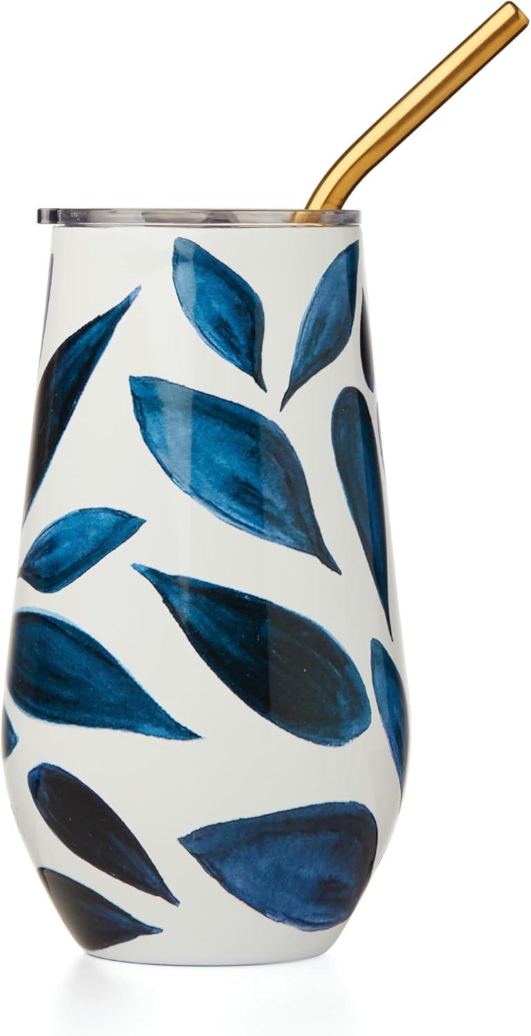 imageLenox 895898 Blue Bay Ikat Pattern Stainless Steel Cocktail TumblerLeaf