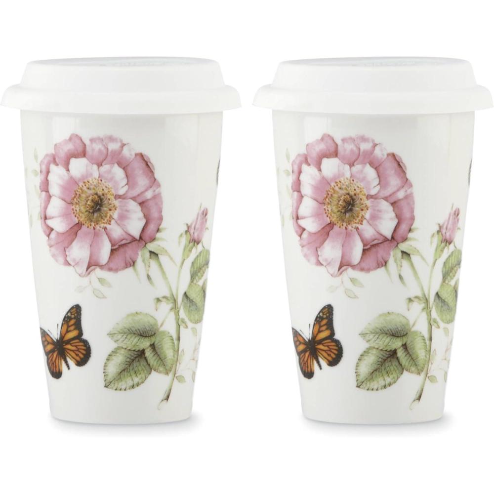 imageLenox 808071 Butterfly Meadow Espresso Cup And SaucerTravel Mug Set of 2