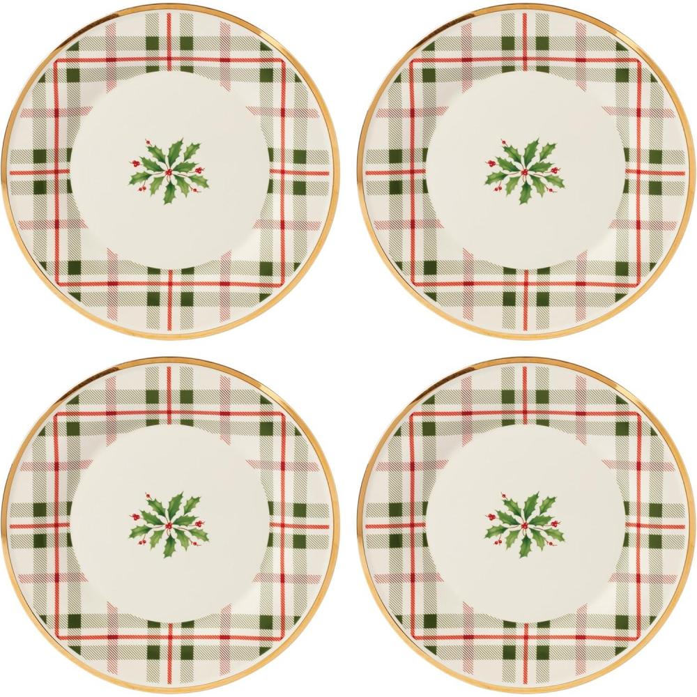 imageLenox 894967 Holiday Plaid 4Piece Mug Set Christmas Dinnerware HostingAccent Plates  Set of 4