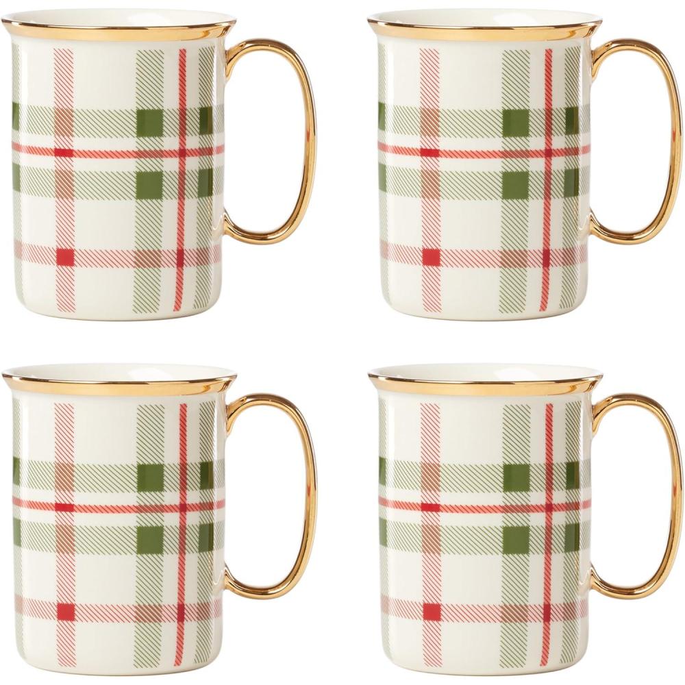 imageLenox 894967 Holiday Plaid 4Piece Mug Set Christmas Dinnerware HostingMugs Set of 4