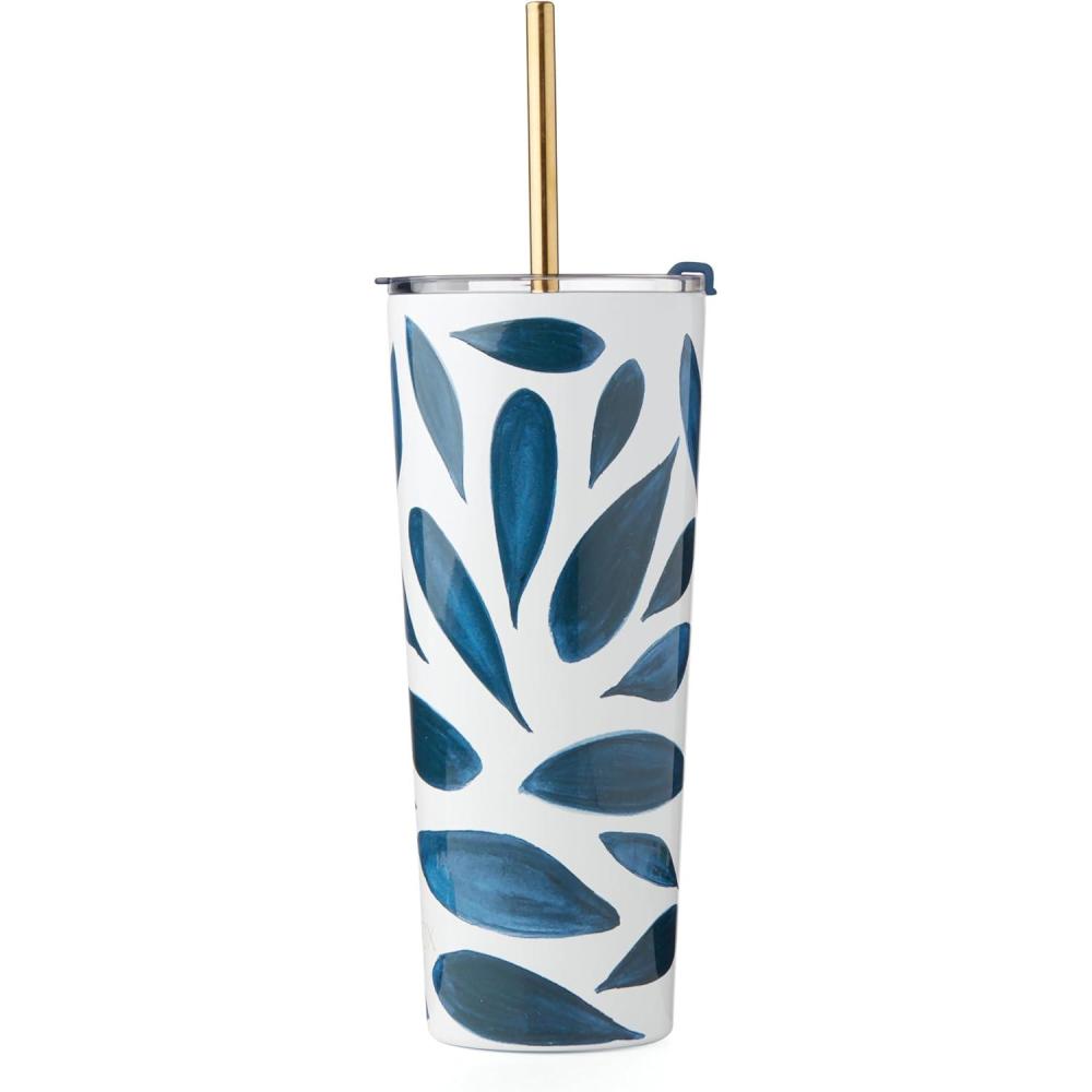 imageLenox 895898 Blue Bay Ikat Pattern Stainless Steel Cocktail TumblerLeaf