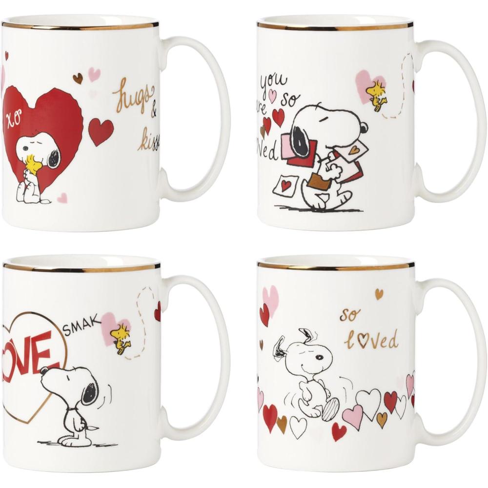 imageLenox 897219 Snoopy Valentines Day Mugs Set of 4 AssortedMugs  Set of 4