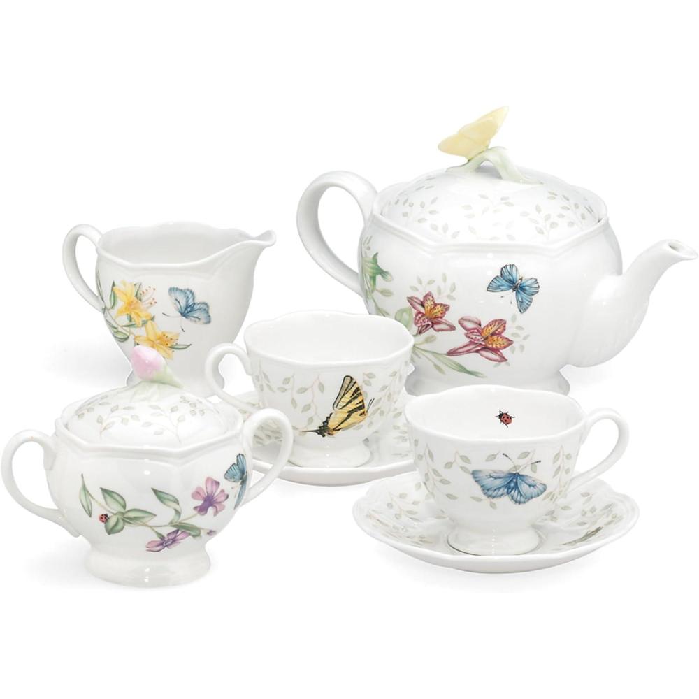 imageLenox Butterfly Meadow 8Piece Tea Set Service for 2 White2 Piece Set