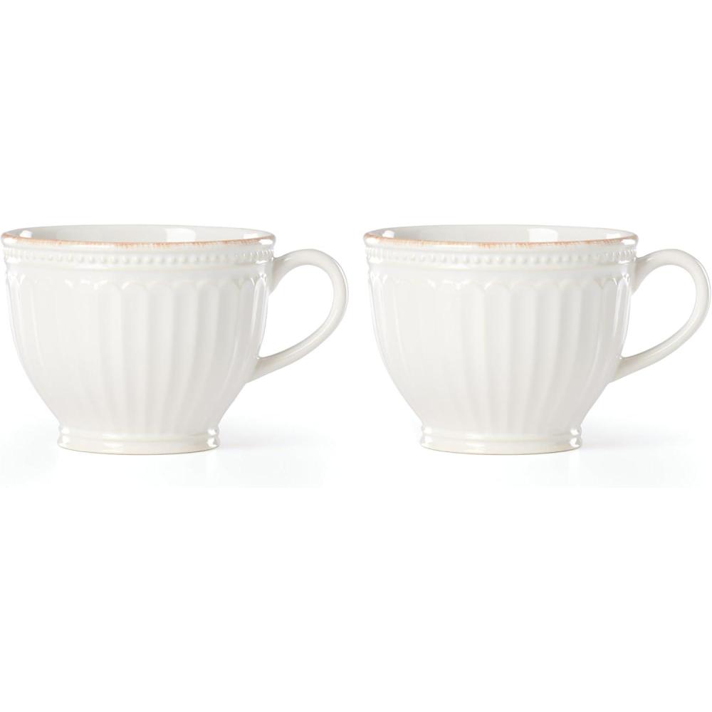 imageLenox French Perle Groove 2Piece Latte Mug Set 230 LB WhiteLatte Mugs Set of 2