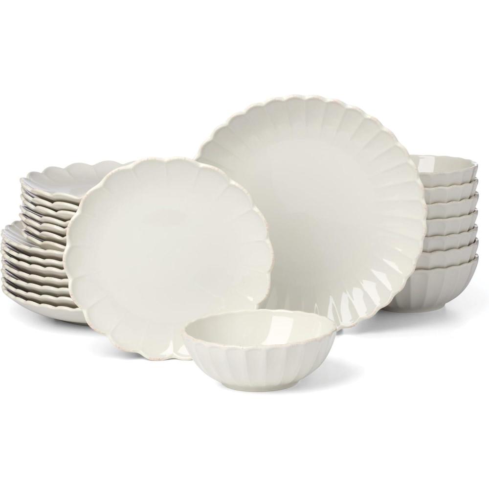 imageLenox Serveware Lenox French Perle Carved Turkey Platter Scalloped Oval 18Inch Stoneware Dishwasher Safe Turkey Platter for Thanksgiving Winter Hosting Christmas Serving White 1 Piece24Piece Dinnerware Set