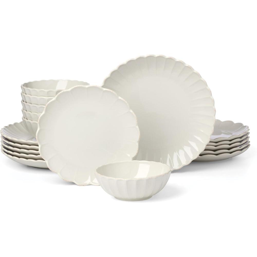 imageLenox Serveware Lenox French Perle Carved Turkey Platter Scalloped Oval 18Inch Stoneware Dishwasher Safe Turkey Platter for Thanksgiving Winter Hosting Christmas Serving White 1 Piece18Piece Dinnerware Set