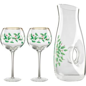 Lenox 895032 Holiday 3-Piece Decanter & Wine Glasses Set, Christmas Dinnerware, Hosting