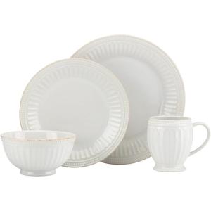 Lenox French Perle Groove 2-Piece Latte Mug Set, 2.30 LB, White(4-Piece Place Setting)