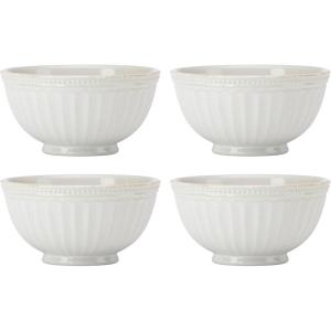 Lenox French Perle Groove 2-Piece Latte Mug Set, 2.30 LB, White(All-Purpose Bowls  Set of 4)