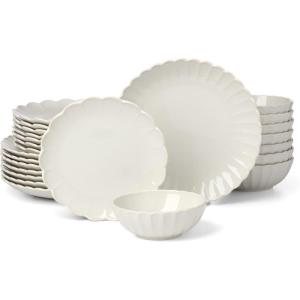Lenox Serveware, Lenox French Perle Carved Turkey Platter, Scalloped, Oval, 18-Inch, Stoneware, Dishwasher Safe, Turkey Platter for Thanksgiving, Winter Hosting, Christmas Serving (White, 1 Piece)(24-Piece Dinnerware Set)