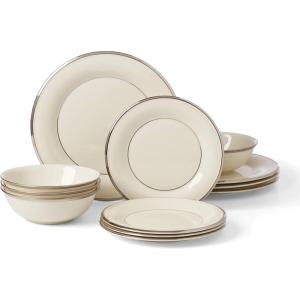 Lenox Solitaire Teacup, Cup, ivory/platinum(12-Piece Dinnerware Set)