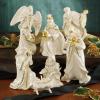 Lenox Figurine, 7-Piece Mini Nativity Set, Made Of Porcelain with 24K Gold Accent, Christmas Decoration, Christmas Decor Indoor, Winter Decor for Home, Table Decoration (Ivory, 7 Piece, 4-Inch Height)(Floral)