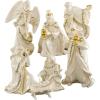 Lenox Figurine, 7-Piece Mini Nativity Set, Made Of Porcelain with 24K Gold Accent, Christmas Decoration, Christmas Decor Indoor, Winter Decor for Home, Table Decoration (Ivory, 7 Piece, 4-Inch Height)(Floral)
