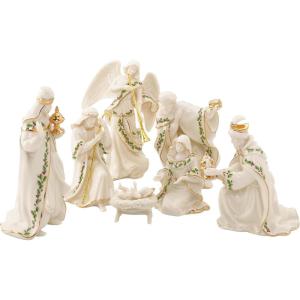Lenox Figurine, 7-Piece Mini Nativity Set, Made Of Porcelain with 24K Gold Accent, Christmas Decoration, Christmas Decor Indoor, Winter Decor for Home, Table Decoration (Ivory, 7 Piece, 4-Inch Height)(Floral)