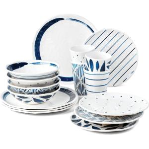 Lenox 895323 Blue Bay Melamine 16-Piece Dinnerware Set, Lightweight Melamine Material