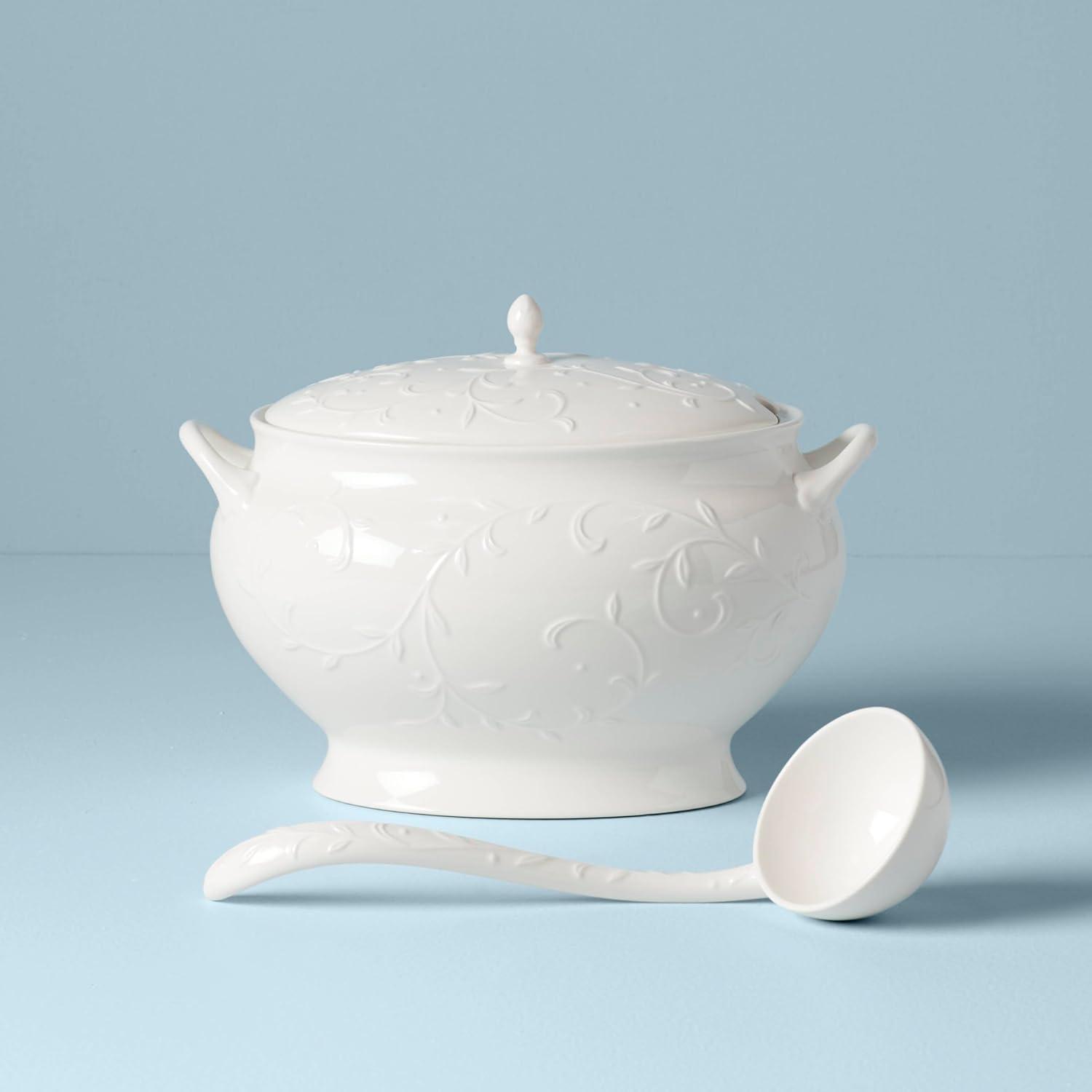 imageLenox Opal Innocence Carved Covered Soup Tureen with Ladle 1014Inch White 152 ounces