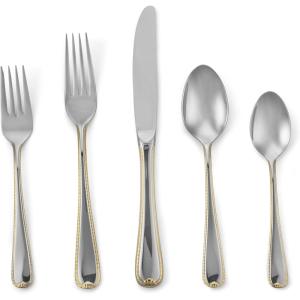Gorham Valcourt Stainless Flatware 5 Piece Place Setting , Silver -(Golden Ribbon Edge)