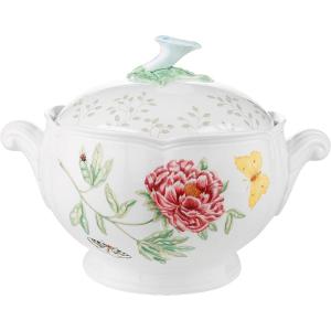 Lenox Butterfly Meadow Round Covered Casserole, 2 piece, white body –