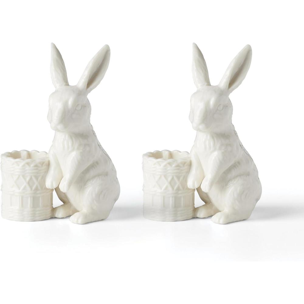 imageLenox 897943 Wicker Creek Bunny Candle Holders Set of 2 Easter Home Decor
