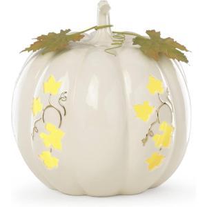 Lenox Lighted Pumpkin Small Centerpiece, 5.5-Inch Lighted, White, Halloween Table Decoration, Halloween Decor Indoor, Pumpkin Decor, Fall Decor for Home (White, 1 Piece) 3 AAA Batteries Not Included(1 Count)