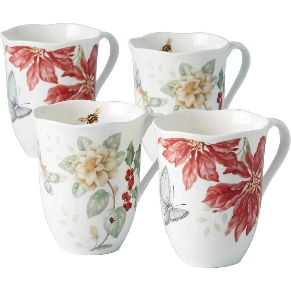 imageLenox 884474 Butterfly Meadow Holiday 4Piece Mug Set 12 Fl Oz 325 x 425Inch Christmas Dinnerware HostingMugs Set of 4