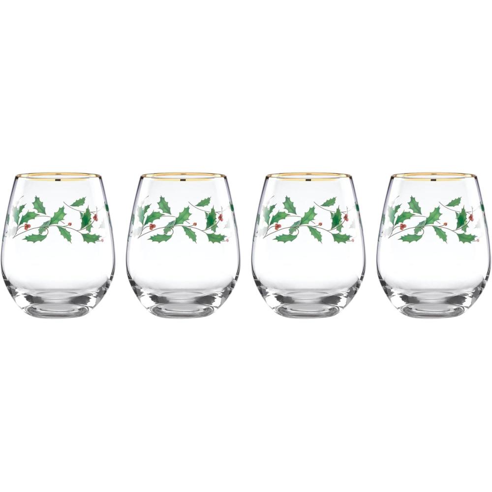 imageLenox 888202 Holiday 4Piece Stemless Wine Glasses Christmas Drinkware Set Hosting