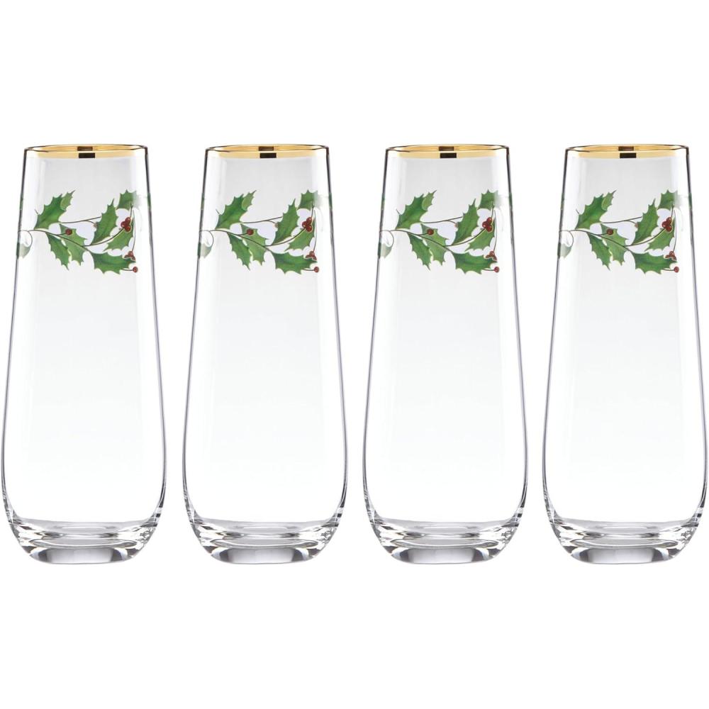 imageLenox 889237 Holiday 4Piece Stemless Flute Set Christmas Theme