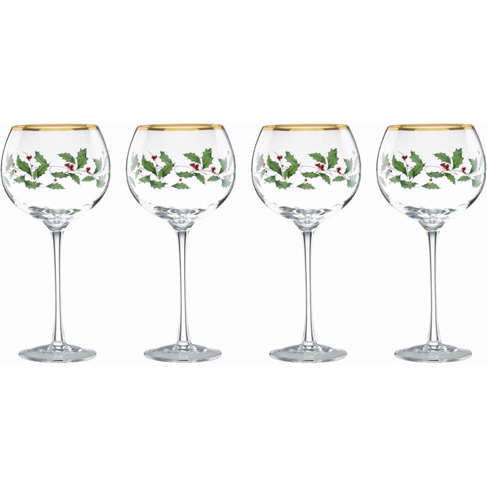 imageLenox Drinkware Holiday 4Piece Wine Balloon Glass Set Set Of 4 14 Fl Oz Capacity Made From Glass Festive Red Christmas Design Hand Wash Only Christmas Decorations Winter Decor 4 Piece