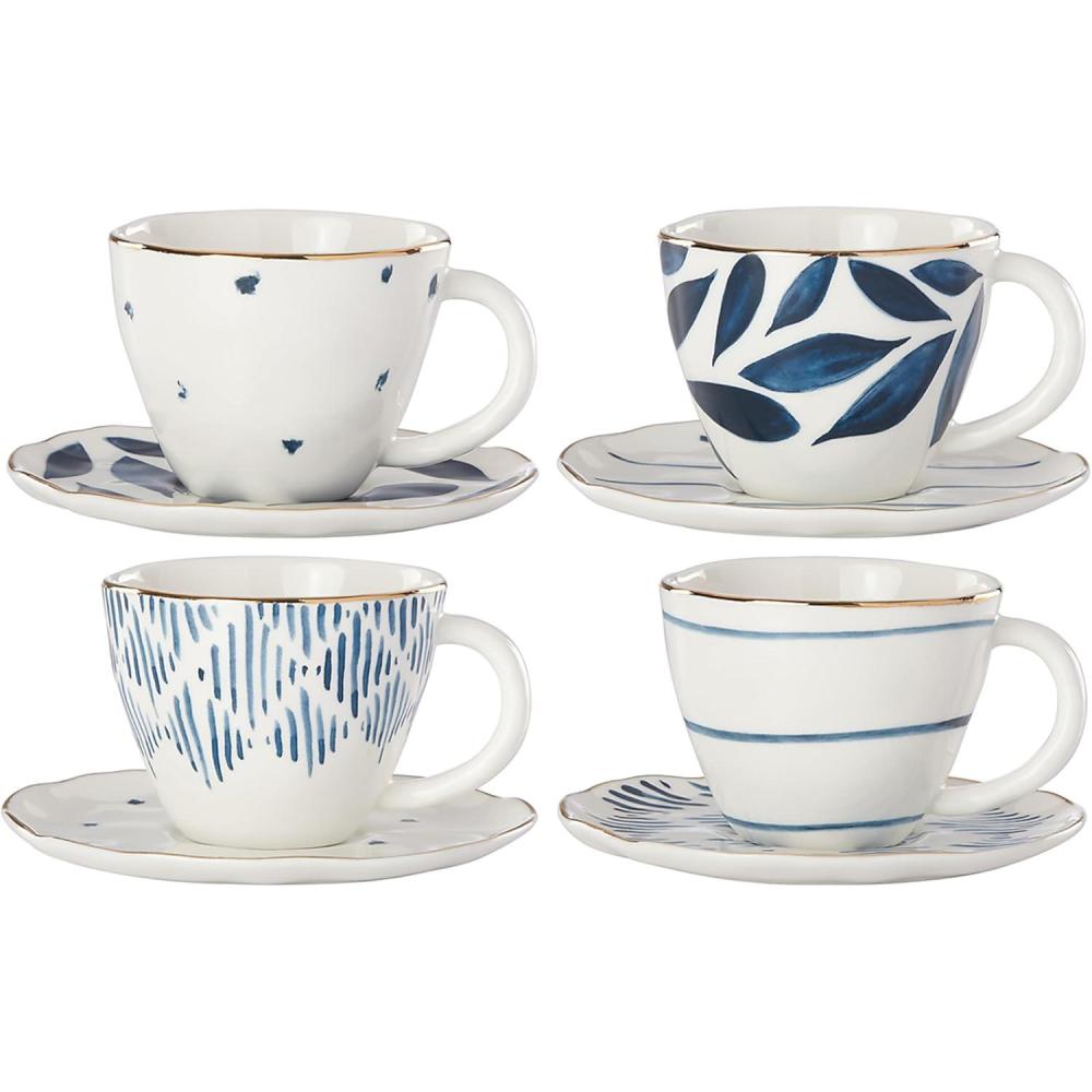 imageLenox Porcelain Blue Bay 4Piece Espresso Cup amp Saucer Set 245 LB