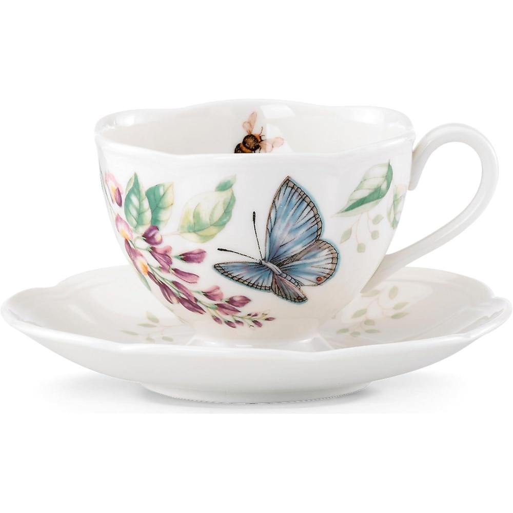 imageLenox Porcelain Meadow Cup and Saucer 13 LB Blue Butterfly8 Ounces