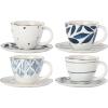 Lenox Porcelain Blue Bay 4-Piece Espresso Cup & Saucer Set, 2.45 LB
