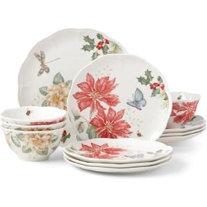 Lenox 884474 Butterfly Meadow Holiday 4-Piece Mug Set, 12 Fl Oz, 3.25 x 4.25-Inch, Christmas Dinnerware, Hosting(12-Piece Dinnerware Set)