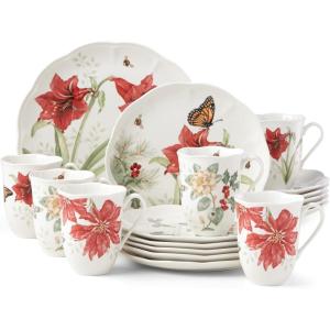 Lenox 884474 Butterfly Meadow Holiday 4-Piece Mug Set, 12 Fl Oz, 3.25 x 4.25-Inch, Christmas Dinnerware, Hosting(18-Piece Dinnerware Set)