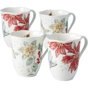 Lenox 884474 Butterfly Meadow Holiday 4-Piece Mug Set, 12 Fl Oz, 3.25 x 4.25-Inch, Christmas Dinnerware, Hosting(Mugs  Set of 4)