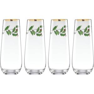 Lenox 889237 Holiday 4-Piece Stemless Flute Set, Christmas Theme