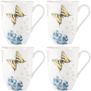 Lenox Butterfly Meadow Hydrangea 4-Piece Porcelain Mug Set, 4 Count (Pack of 1), Multi(12 Ounces (Pack of 6))