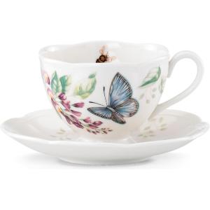 Lenox Porcelain Meadow Cup and Saucer, 1.3 LB, Blue Butterfly(8 Ounces)