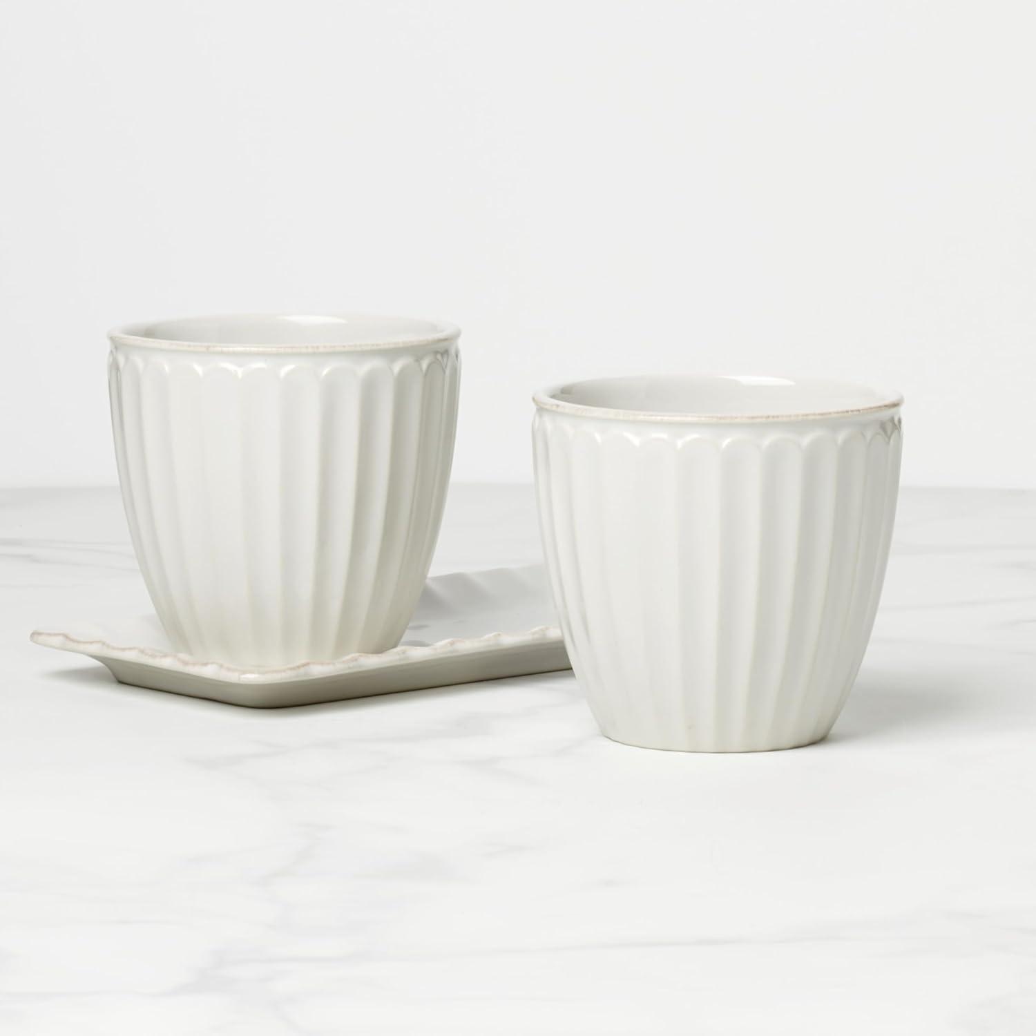 imageLenox 895081 French Perle Scallop Cylinder VaseHerb Pot with Tray