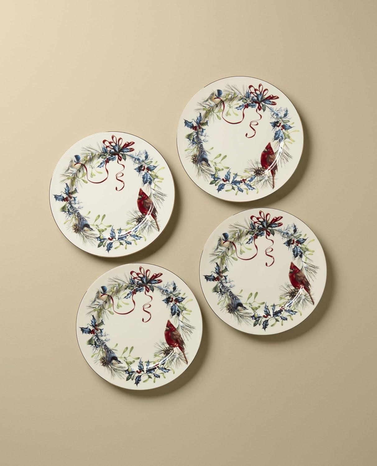 imageLenox 897091 Winter Greetings Dinnerware Dinner Plates Set of 4 Red amp Green Christmas Holiday Hosting Service For 4