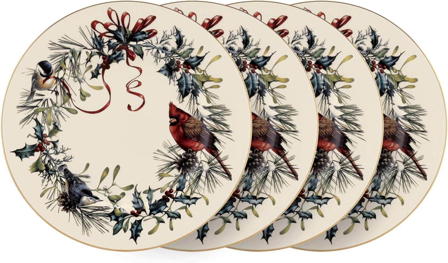 imageLenox 897093 Winter Greetings Dinnerware Salad Plates Set of 4 Red amp Green Christmas Holiday Hosting