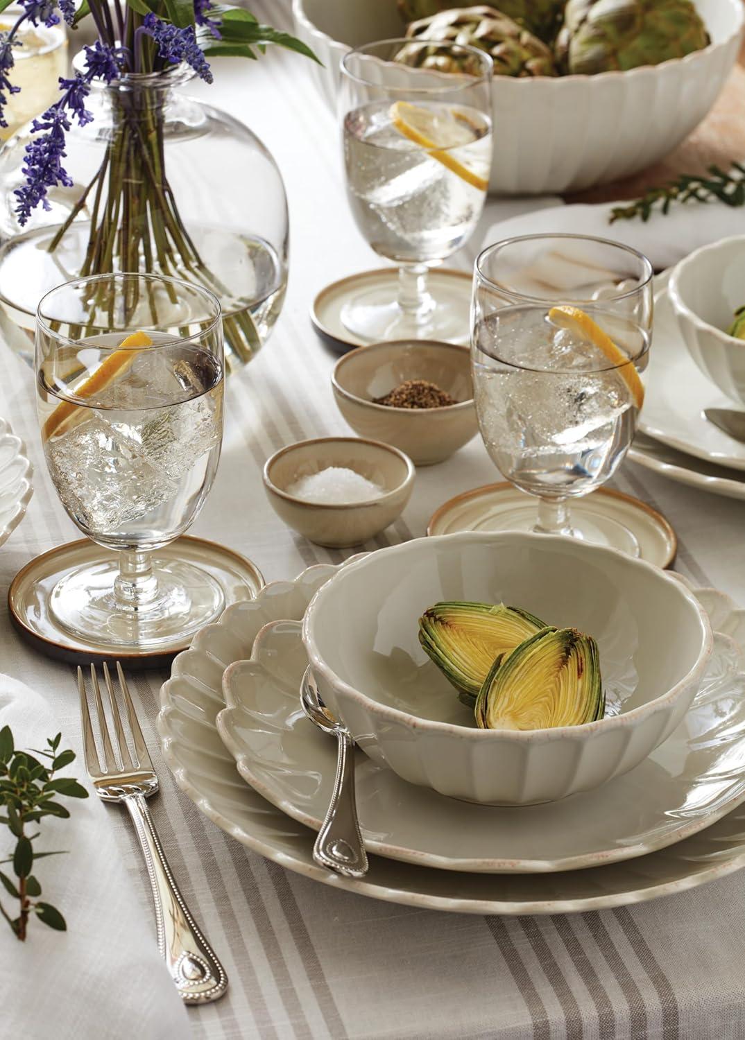 imageLenox Dinnerware Set French Perle Scallop 4Piece Place Setting Service For 1 Dinnerware Set Stoneware Includes Plates Bowl and Mug Dishwasher And Microwave Safe Dish Set White 4 Piece